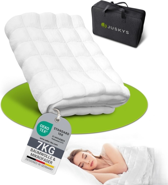 Juskys Gewichtsdecke 135x200 – weiß, beschwerte Schlafdecke mit Glasperlen, Baumwolle & Mikrofaser, entspannend & schlaffördernd bei Unruhe – 7 kg