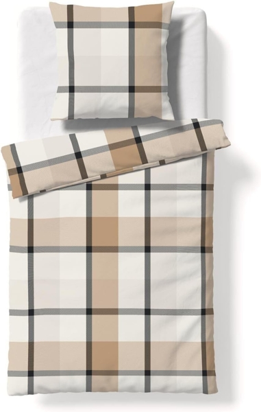 Fleuresse Lech Edelflanell Bettwäsche 135x200 Karo beige sand grau 604466-07