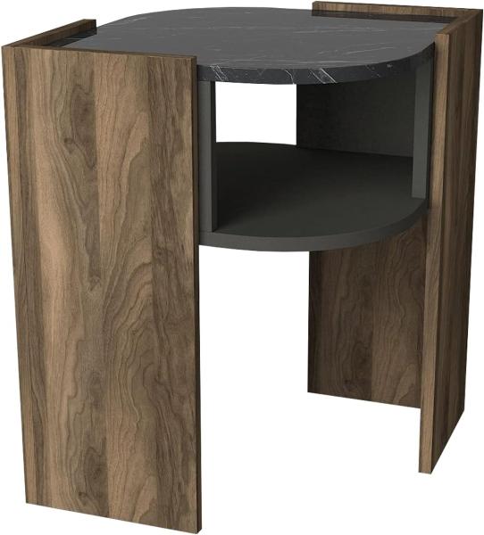 moebel17 6078 Marbel Beistelltisch Sofatisch Kaffeetisch Tisch fürs Wohnzimmer, Holz, Braun mit Marmor Optik, glänzende Tischplatte, Ablagefach, zusätzlicher Stauraum, Designertisch, 22 x 60 x 22 cm