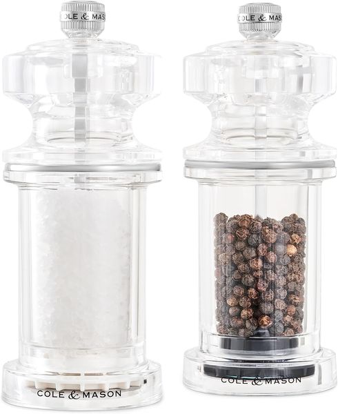 Cole & Mason 605 Salz- und Pfeffermühlen-Set 605 ml Transparent Acryl Edelstahl Kohlenstoffstahl / Diamantscharfe Keramik Pfeffer Salz