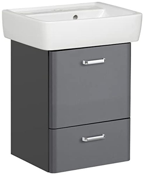 Pelipal Waschbeckenunterschrank Quickset 327 mit Waschbecken in Anthrazit Hochglanz, 50 cm breit | Waschplatz mit 1 Auszug und 1 Tür