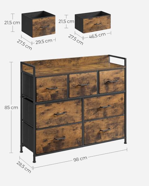 Songmics Kommode mit 7 Stoffschubladen, Holz / Metall vintagebraun-schwarz, 98 x 28,5 x 85 (BxTxH) cm Bild 3
