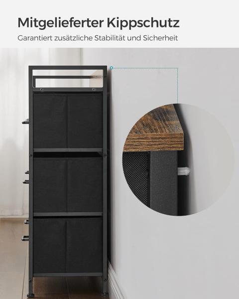 Songmics Kommode mit 7 Stoffschubladen, Holz / Metall vintagebraun-schwarz, 98 x 28,5 x 85 (BxTxH) cm Bild 6