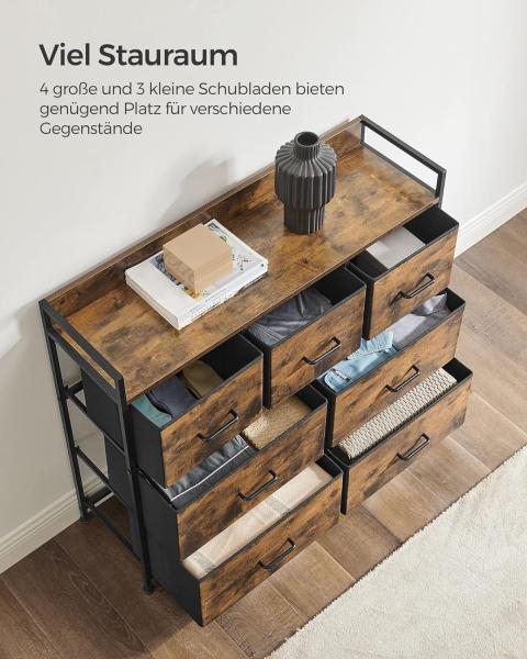 Songmics Kommode mit 7 Stoffschubladen, Holz / Metall vintagebraun-schwarz, 98 x 28,5 x 85 (BxTxH) cm Bild 4