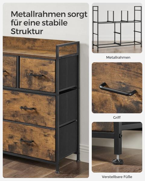 Songmics Kommode mit 7 Stoffschubladen, Holz / Metall vintagebraun-schwarz, 98 x 28,5 x 85 (BxTxH) cm Bild 7