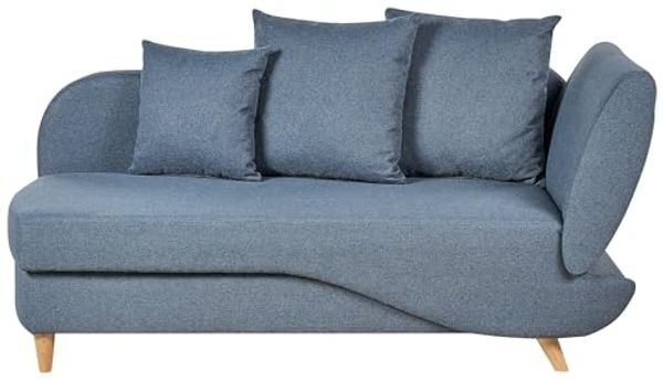 Chaiselongue Leinenoptik dunkelblau mit Bettkasten rechtsseitig MERI II