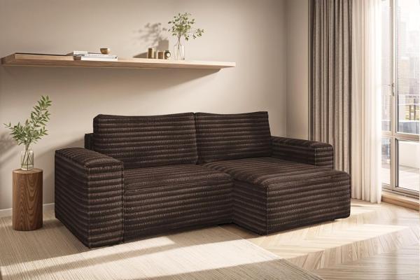 Ecksofa Schlafsofa MADLEN Stoff Velo Braun Ottomane Rechts