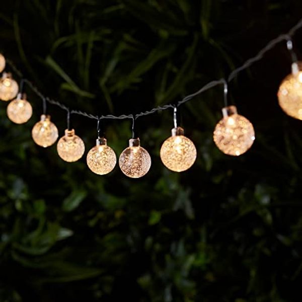 Lights4fun LED-Lichterkette 40er LED Solar Lichterkette Bubble Ball warmweiß