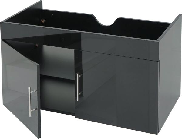 Waschbeckenunterschrank HWC-D16, Waschtischunterschrank Waschtisch Unterschrank Badmöbel, FSC® hochglanz 90cm ~ schwarz