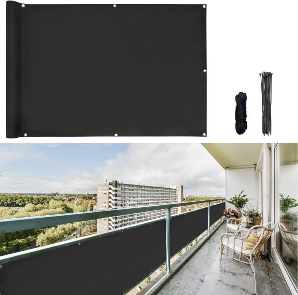 CCLIFE Balkon Sichtschutz Wind- und UV-Schutz Wetterfest 160 g/m2 mit Ösen Balkon sichtschutz Blickdicht 75x300 cm (3 Größen & 2 Farben) für Balkongeländer Terrasse Garten