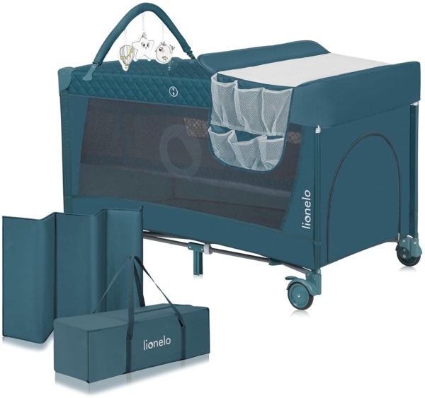 lionelo Baby-Reisebett FLOWER, 4in1:Laufstall Baby, Wickeltisch, Zwei Matratzenaufhängungshöhen