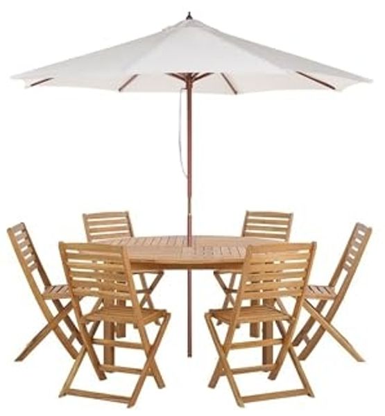 Gartentisch Set mit Schirm TOLVE Akazienholz 150x74 cm Heller Holzfarbton