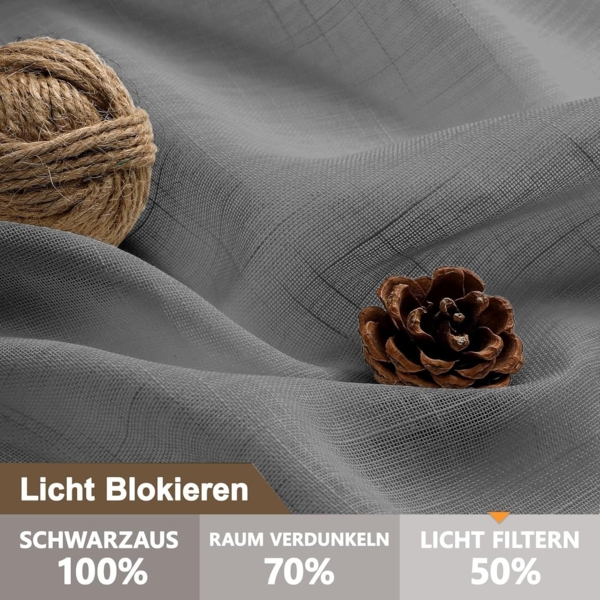 CUCRAF Leinenoptik Voile Vorhänge mit Ösen Gardine für Schlafzimmer Wohnzimmer, Leinenfarbe，2er Set Bild 2