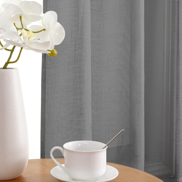 CUCRAF Leinenoptik Voile Vorhänge mit Ösen Gardine für Schlafzimmer Wohnzimmer, Leinenfarbe，2er Set Bild 4
