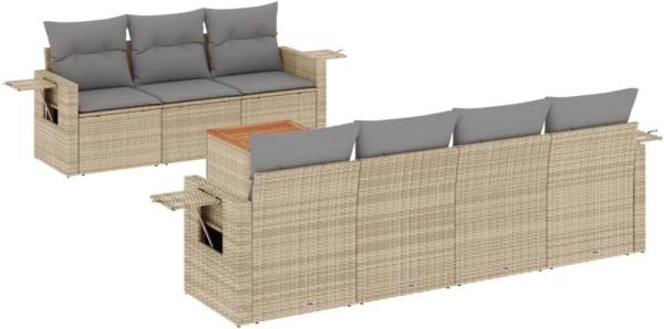 vidaXL 8-tlg. Garten-Sofagarnitur mit Kissen Beige Poly Rattan 3256801