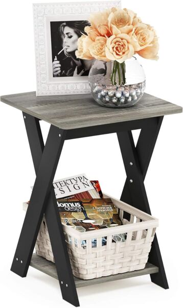 Furinno Modern Simplistic Beistelltisch mit gekreuzten Kanten, Französische Eiche/Schwarz