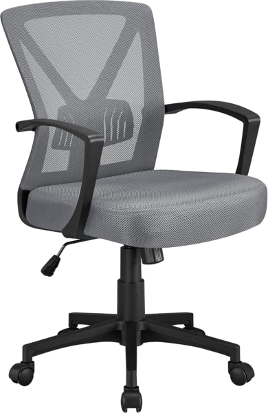 Yaheetech Bürostuhl Schreibtischstuhl, Drehstuhl mit Mesh, Home Office Chair ergonomisch, höhenverstellbarer Computerstuhl mit Rückenstütze, gepolsterten Sitz, fürs Arbeitszimmer/Büro Dunkelgrau