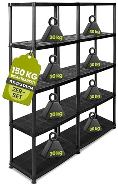 Set: 2 x KREHER Haushaltsregal 15" mit fünf geschlossenen Böden in Schwarz