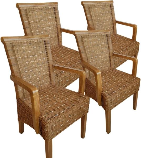 Amagohome Armlehnstuhl Esszimmer Stühle Set mit Armlehnen 4 Stück Rattanstühle braun Perth Korbstuhl Rattan ohne Sitzkissen