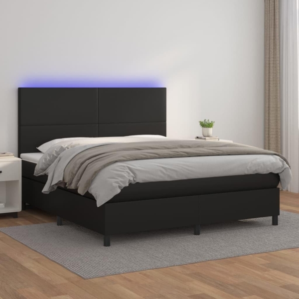 vidaXL Boxspringbett mit Matratze & LED Schwarz 180x200 cm Kunstleder 3135837
