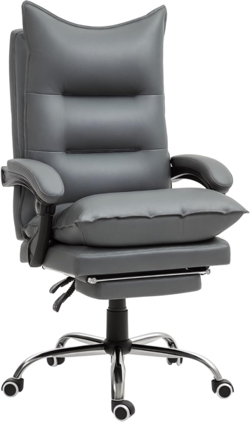 Vinsetto Schreibtischstuhl mit Fußstütze, höhenverstellbarer (Bürostuhl, 1 St), Kunstleder Dunkelgrau 66 x 72 x 122-130 cm