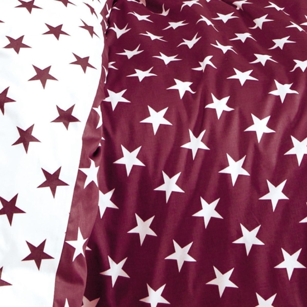 Janine Feinbiber Bettwäsche Davos 200x200 Sterne weinrot weiß 6466-05