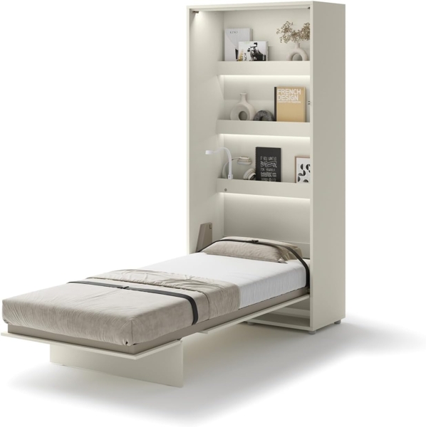 MEBLINI Schrankbett Bed Concept - BC-03 - 90x200 cm Vertikal - Kaschmir mit Matratze - Wandbett mit Lattenrost - Klappbett mit Schrank - Wandklappbett - Murphy Bed - Bettschrank