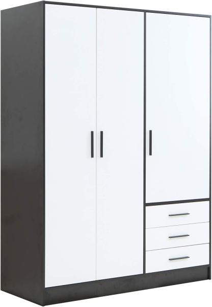 Moebel-Eins Kleiderschrank JAMI Kleiderschrank 3-trg mit 3 Schubkästen, Material Dekorspanplatte