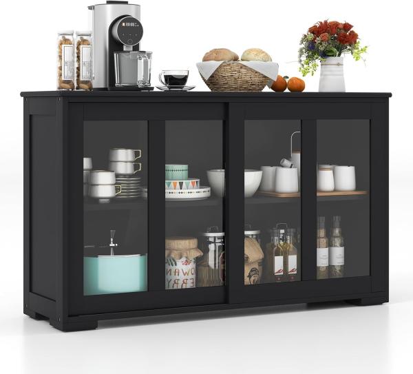 COSTWAY Sideboard mit Schiebetueren Schwarz