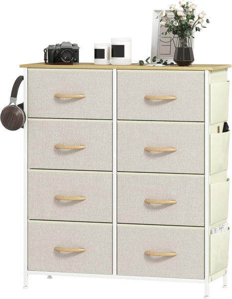 HOMCOM Kommode Schrank mit 8 Schubladen aus Vliesstoff, Haken, Seitentasche (Schubladenschrank, 1 St, Aufbewahrungsschrank), Modern Sideboard für Schlafzimmer, Wohnzimmer Beige