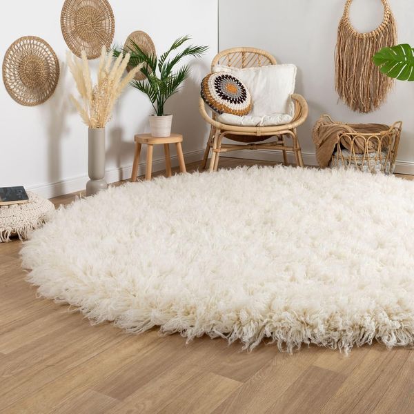 Flokati Teppich 3000, Farbe: Natur, Größe: Ø 195 cm rund