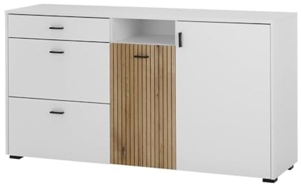 Sideboard Merced in weiß matt und Eiche 150 cm