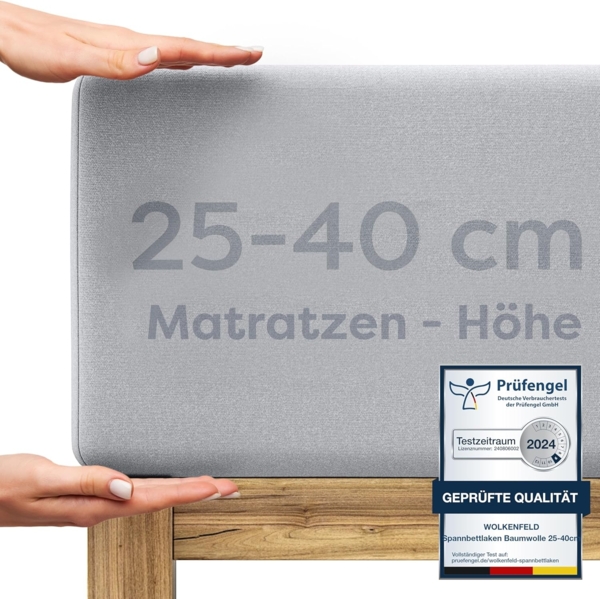 Wolkenfeld Spannbettlaken Boxspringbett Bettlaken - Spannbetttuch für Matratzen bis 40cm, Jersey, Gummizug: rundum, (1 Stück), Elastisch & Rutschfest: 90x200, 140x200, 160x200, 180x200 & Übergrößen