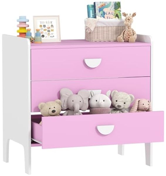AIYAPLAY Kommode mit 3 Schubladen (Spielzeugschrank für Kinder, 1 St, Aufbewahrungsschrank), für Kinderzimmer, Wohnzimmer, 60 x 40 x 60 cm Rosa+Weiß