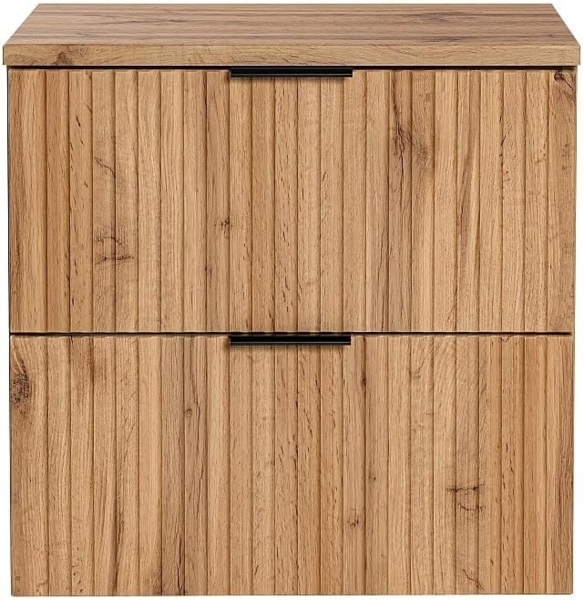 Vente-unique - Waschbeckenunterschrank hängend mit Ablagen & Aufsatzwaschbecken + Säule – Streifenoptik – Hell-Natur – 60 cm – ZEVARA Bild 6