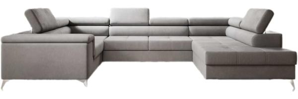 Designer Sofa Torino mit Schlaf- und Klappfunktion Samt Hellgrau Rechts