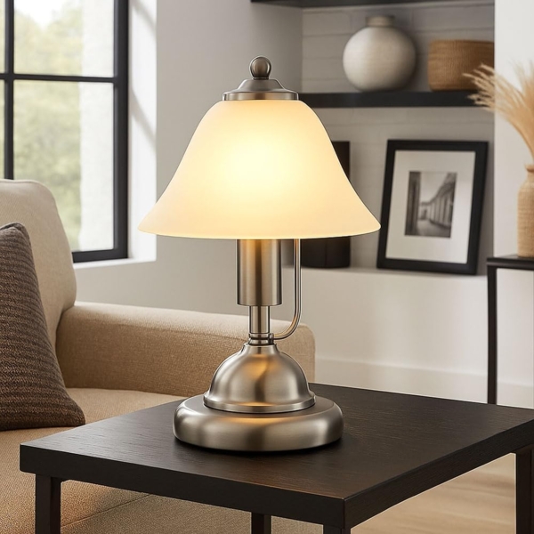 2er Set LED Tischlampe, Touch, Alabaster Glas, H 27 cm Bild 7