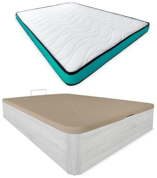 mattfy Viskoelastische Matratze Vega wendbar + klappbares Holzbett, großes Fassungsvermögen, 135x190 cm