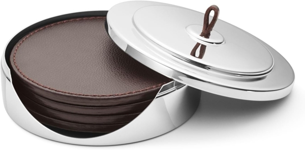 Georg Jensen Glasuntersetzer (Leder 4 St.) in Aufbewahrungsdose Manhattenl
