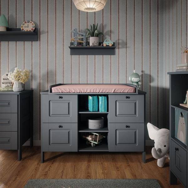 Wickelkommode Ajaton Grau 133 x 98.4 cm mit 4 Schubladen Vitalispa