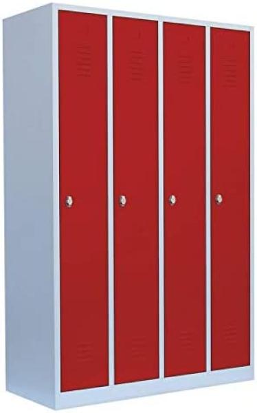 Spind Garderobenschrank Stahlschrank Metallschrank Kleiderspind 180x117x50cm Lichtgrau/Rot 4 Abteile Abteilbreite ca. 300 mm 510144