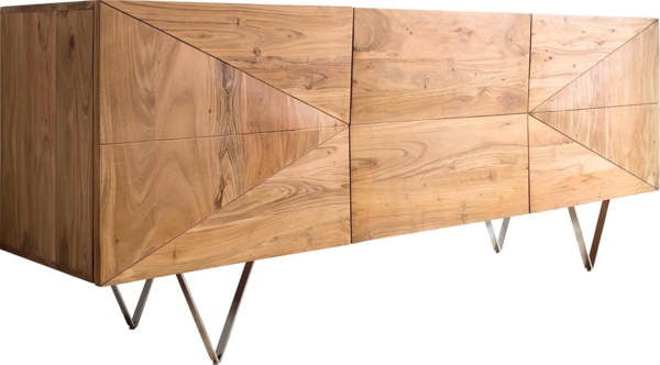 Design-Sideboard Wyatt 175 cm 3D Optik mittig Akazie Natur Edelstahl