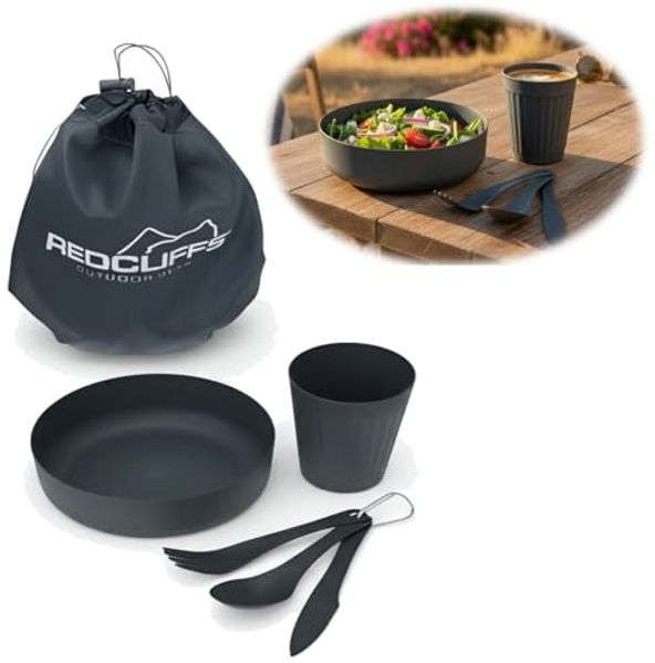LS-LebenStil Geschirr-Set 6-teiliges Picknick-Set Tragetasche Geschirr Besteck Mehrweggeschirr (6-tlg), 1 Personen, Kunststoff, Becher Teller Besteck ideal beim Camping Wandern