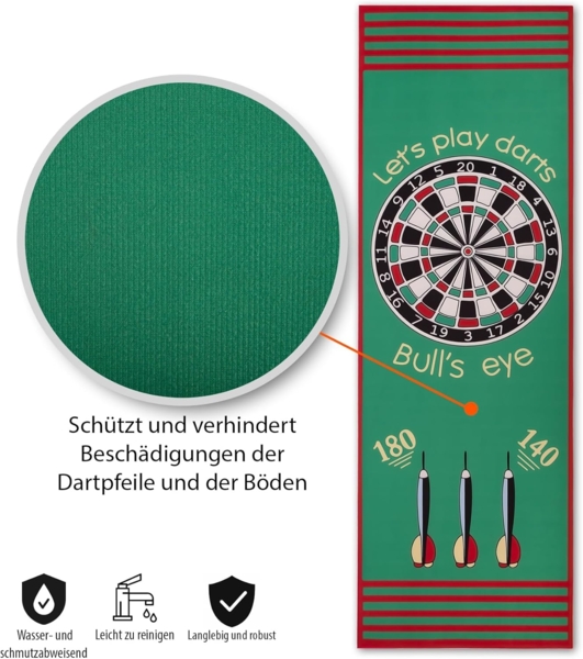 BigDean Dartmatte Dartteppich Bulls-Eye mit offiziellem Spielabstand 79x237 cm rutschfest (Packung, 1-St, Dartteppich), Hochwertige Dart-Fußmatte & schadstoffgeprüfter, Qualitätsteppich Bild 4