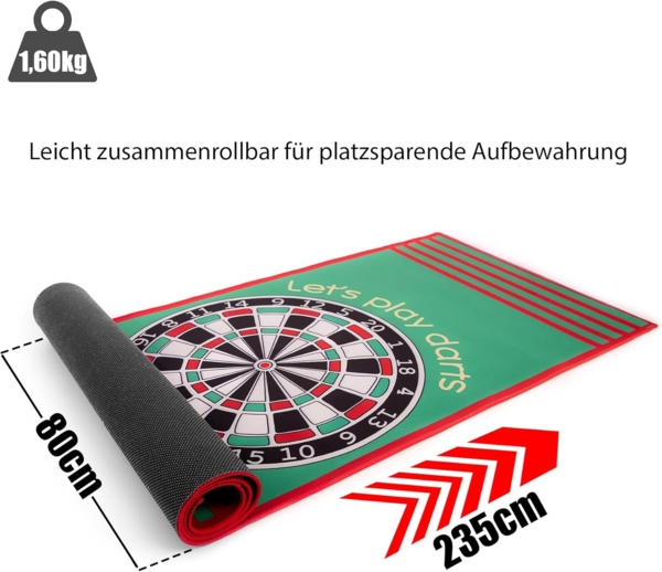 BigDean Dartmatte Dartteppich Bulls-Eye mit offiziellem Spielabstand 79x237 cm rutschfest (Packung, 1-St, Dartteppich), Hochwertige Dart-Fußmatte & schadstoffgeprüfter, Qualitätsteppich Bild 2