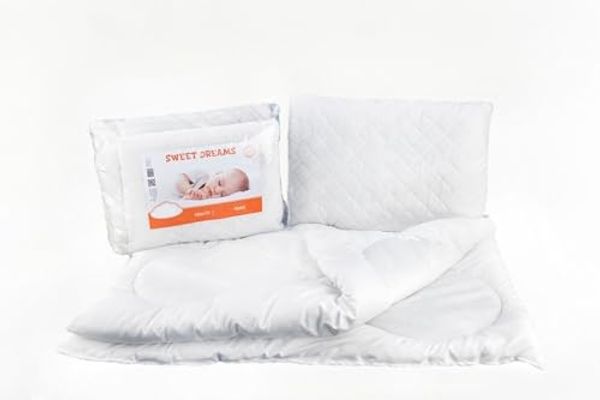 texpot Kinderbettdecke + Kopfkissen Babybett Bettset Steppung weiß