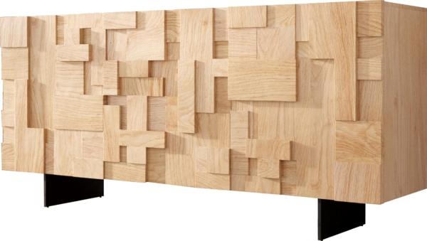 Sideboard Puzzle 175 cm Eiche Natur 3 Türen Fuß schwebend Metall Schwarz