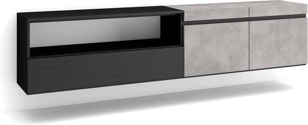 Skraut Home | TV-Schrank, Lowboard | für Wohnzimmer und Esszimmer | 200 x 45 x 35 cm | Für TV-Geräte bis zu 80" | Hängend | Moderner Stil | Zement