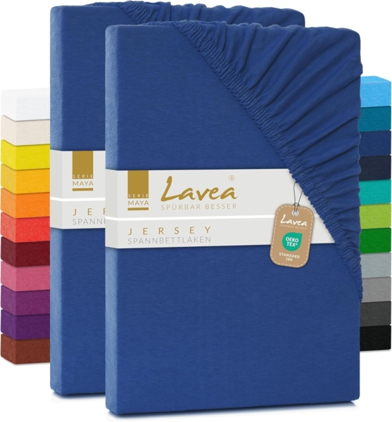 Lavea Spannbettlaken Maya, in Gr. 60x140, 90x200, 120x200, 140x200, 180x200 oder 200x220 cm, Baumwolle, Gummizug: rundum, (2 Stück), Jersey Spannbetttuch für Topper, Boxspring- und Wasserbetten