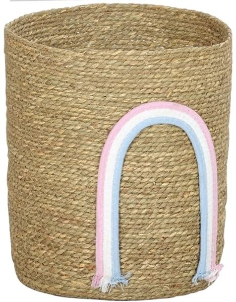 HOMCOM Aufbewahrungskorb Korb (Wäschekorb, 1 St, für Organisieren von Spielzeug und Kleidung), Boho-Stil, Regenbogen-Dekor, handgefertigt